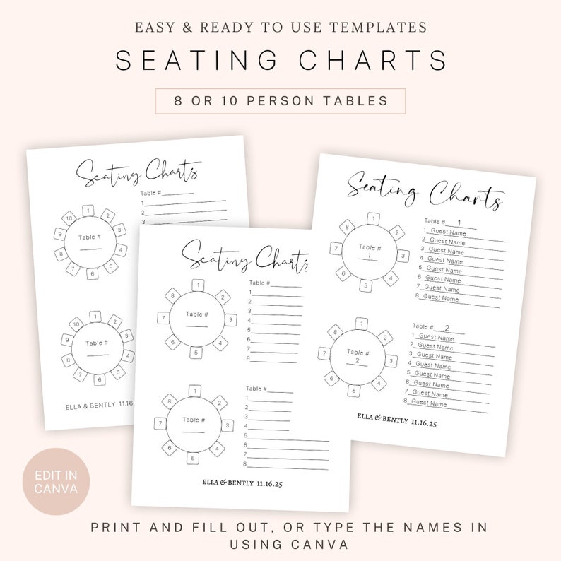 Printable Wedding Seating Chart Template | Minimalist Wedding Seating ...