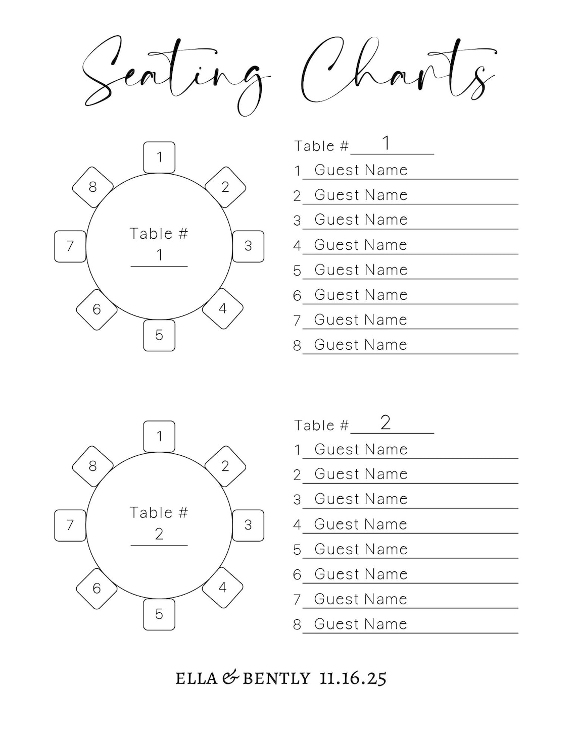 Printable Wedding Seating Chart Template Minimalist Wedding Seating ...
