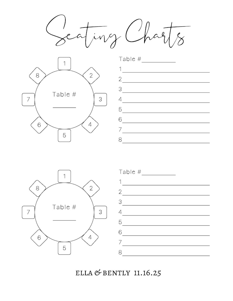 Printable Wedding Seating Chart Template | Minimalist Wedding Seating ...