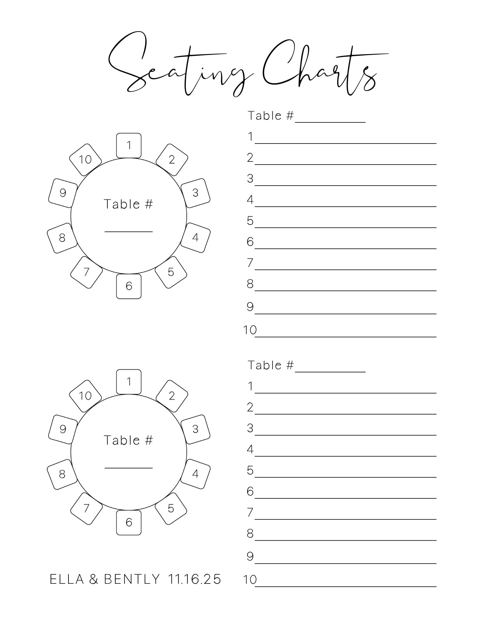 Printable Wedding Seating Chart Template Minimalist Wedding Seating
