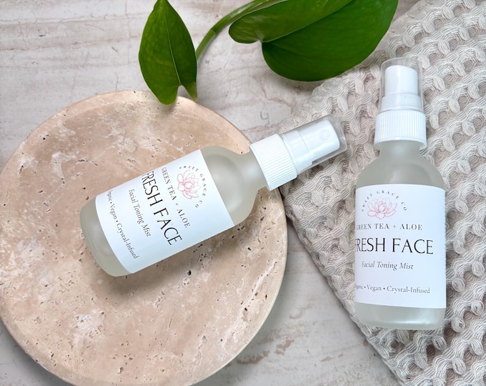 Facial Toner Mist, organic Cucumber, Aloe, natural skincare, crystal infused, toning mist, face toner, all natural, chemical-free, botanical