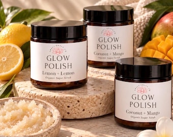 Organic Sugar Scrub: Coconut Mango Exfoliating Body Scrub, natural skincare, vegan sugar scrub, crystal infused, jojoba oil, glowing skin
