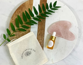 Rose Quartz Gua Sha Set: Facial Serum, Natural Skincare, Crystal, gift idea, vitamin c serum, natural skincare, facial massage oil, organic