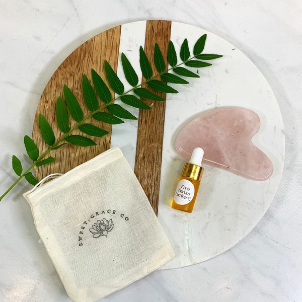 Rose quartz Crystals, Gua Sha massage, Gua Sha gift set idea,  organic beauty products face oil,  nautural skincare, self care, body oil