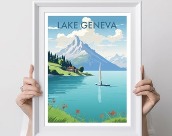 Printable LAKE GENEVA Poster, Switzerland, Home Decor, Wall Art, Home Decor, Gift, Digital Art, Lake Picture, Gift For Her, Gift For Him