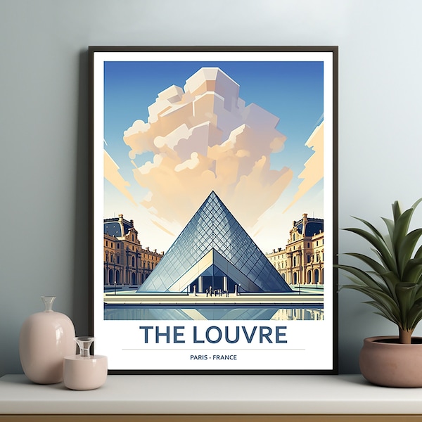 THE LOUVRE Poster, Reiseplakat, Wandkunst, Louvre, Wohnkultur, digitale Kunst, Geschenk, druckbares Poster, Geschenke für sie und ihn