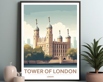Tower of London Poster Retro Travel Print DIGITAL DOWNLOAD Printable Wall Art