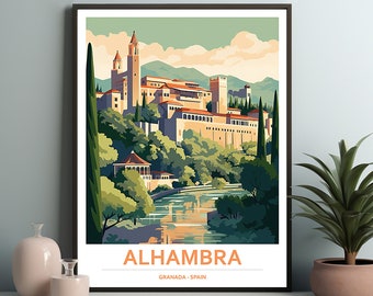 Alhambra Travel Poster Historical Landmark Art (Digital Print) Printable Wall Art
