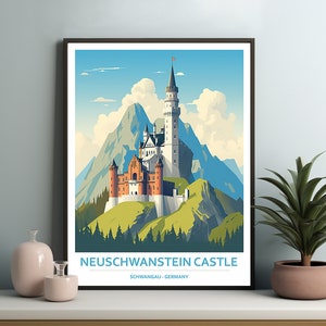Neuschwanstein Castle Poster Print | Travel Art Wall Decor | Unique Gift for Him & Her | Home Art Print