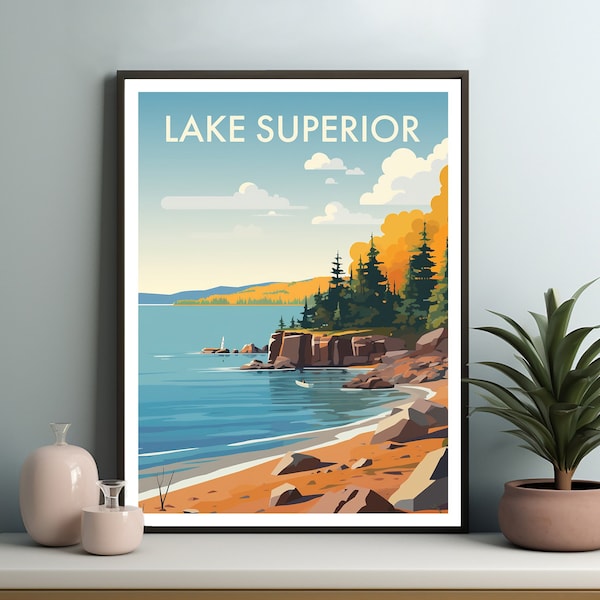 LAKE SUPERIOR Poster, Nordamerika, Reise Poster, Poster, digitale Kunst, Sofort Download, Dekoration, Geschenk für sie, Geschenk für ihn