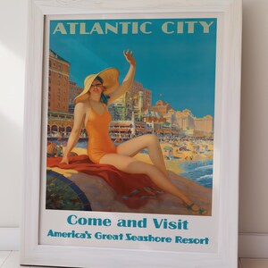 Póster VINTAGE DE ATLANTIC CITY, arte de viaje, impresión de póster, arte digital, descarga instantánea, decoración del hogar, regalo de vacaciones, regalo para ella, regalo para él