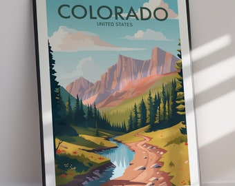 Colorado Travel Poster Printable, Modern State Wall Art DIGITAL DOWNLOAD, Mountain Adventure Landscape Home Decor Gift for Hikers