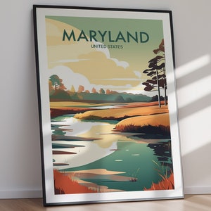 Maryland Travel Poster Printable, Modern State Wall Art DIGITAL DOWNLOAD, Coastal East Coast Landscape Home Decor Gift for Travelers