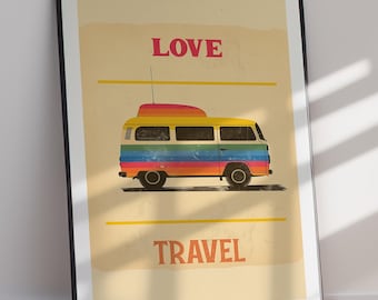 Rainbow VW Bus Print Vintage Camper Van Wall Art Love Travel Poster Digital Download Printable Wall Art