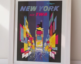 New York TWA Vintage Travel Poster Retro Art Print (digital