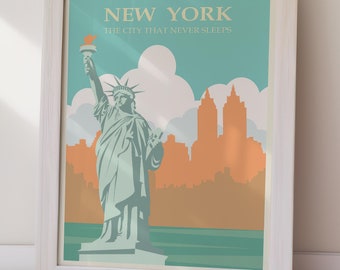 New York Vintage Travel Poster Retro Wall Art (Instant Download) Printable Home Decor