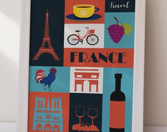 France Travel Poster | Vintage Style Print (Instant Download)