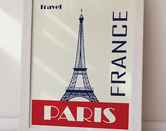 Vintage Parijs reisposter Frankrijk Eiffeltoren kunst (digitale download) afdrukbare muurkunst