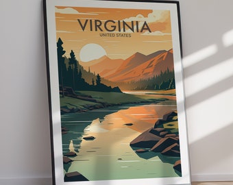 Virginia DIGITAL DOWNLOAD Travel Poster Coastal Mountain Landscape Art Printable Home Decor