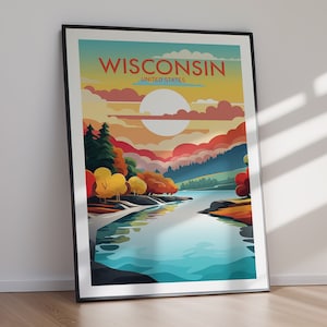 Póster IMPRIMIBLE DE WISCONSIN, estado de EE. UU., impresión de viaje, impresión artística, arte de pared, decoración del hogar, descarga instantánea, regalo para ella, regalo para él