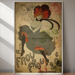 Vintage Carte Postale Dancer Poster Printable Wall Art Digital Download, Retro Holiday Gift, Various Sizes, Retro Wall Decor