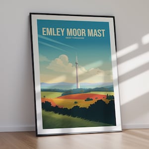 Emley Moor Mast Travel Poster For Easy Wall Art, DIGITAL DOWNLOAD, Wanderlust Decor, Gift for Travelers, Modern Home Decor, Wall Art