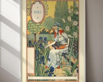 Mai Vintage Poster Art Nouveau French Wall Art Digital Download Printable Home Decor