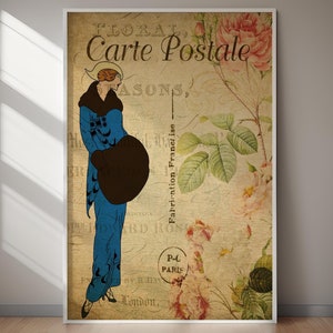 Carte Postale ブルー レディ ポスター、印刷可能なウォール アート デジタル ダウンロード、ウォール アート、さまざまなサイズ、ホリデー ギフト、レトロなウォール デコレーション