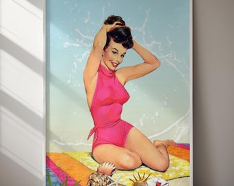 Retro Pin-Up Girl Art Print Mid-Century Glamour (Digital Download) Printable Wall Art