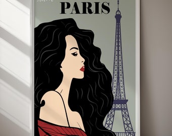 Vintage Travel Paris Poster Eiffel Tower Art (Digital Download) Printable Wall Art
