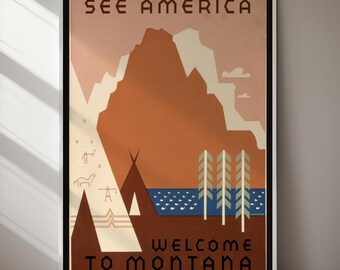 Montana-reisposter See America Vintage Art (direct downloaden) Afdrukbaar woondecor
