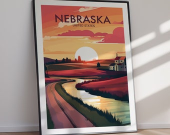 Nebraska Travel Poster, Prairie Landscape Art Print (Digital Download)