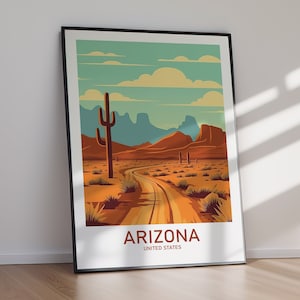ARIZONA Travel Poster DRUCKBAR, Moderner Zustand Wand Kunst Digitaler Download, Wüstenlandschaft Wohnkultur Geschenk für Southwest Naturliebhaber
