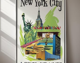 New York City Vintage Travel Poster Retro Home Decor (Digital Download) Printable Home Decor