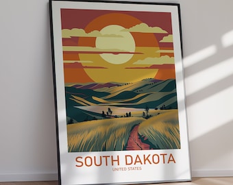 South Dakota Travel Poster Prairie Landscape Art (Digital Download) Printable Home Decor