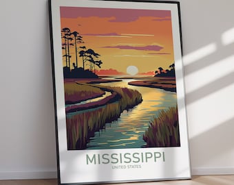 Mississippi rivierlandschap Art Print zuidelijke reisposter (digitale download) afdrukbare woondecoratie