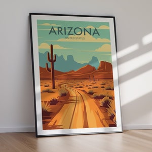 Póster imprimible de ARIZONA, arte de viaje, impresión, póster impreso, decoración del hogar, imprimible, decoración del hogar, impresión, arte de pared, regalo para ella, regalo para él
