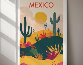 カラフルなメキシコのアートプリント、抽象的なメキシコの女性の絵画