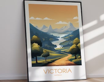 Stampa artistica di Victoria, Australia, paesaggio australiano, poster di viaggio, arte da parete stampabile per la decorazione della casa