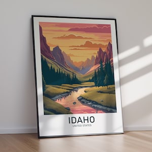 Idaho Travel Poster Printable, Modern State Wall Art Digital Download, Mountain Landscape Home Decor Gift for Nature and Adventure Lovers