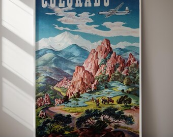 Póster de viaje vintage de Colorado, diseño de United Air Lines (descarga instantánea)