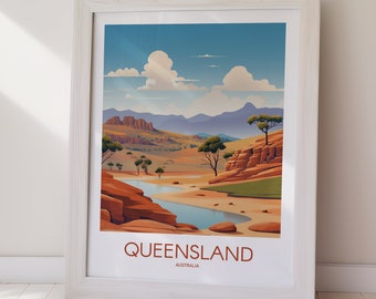 Queensland Australia Travel Poster Coastal Landscape Art (Digital Download) Printable Wall Art