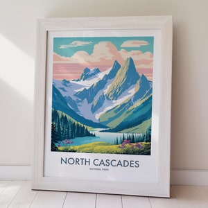 North Cascades NATIONAL PARK Printable Poster DIGITAL Download Scenic Mountain Wall Art Travel Artwork For Modern Living Room Bedroom Decor