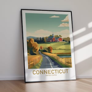 Pôster imprimível CONNECTICUT, Estados Unidos, Arte de viagem, Impressão de pôster, Arte, Download instantâneo, Decoração para casa, Presente para ela, Presente para ele