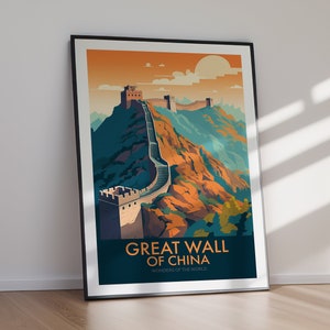Great WALL OF CHINA Travel Poster Printable, Modern World Wonder Wall Art Digital Download, Ancient Landmark Home Decor Gift