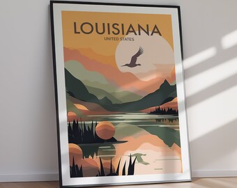 Louisiana Travel Poster Southern Bayou Landscape Art (Digital Download) Printable Home Decor