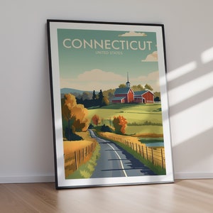 Póster imprimible de Connecticut, arte de viaje, impresión de póster, arte digital, descarga instantánea, decoración del hogar, regalo para ella, regalo para él