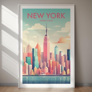 NEW YORK druckbare Poster, Reisekunst, Poster, digitale Kunst, Stadt, Kunst, Sofort Download, Dekoration, Geschenk für sie, Geschenk für ihn