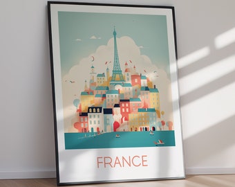 France Travel Poster Print Eiffel Tower Art DIGITAL DOWNLOAD Printable Wall Art