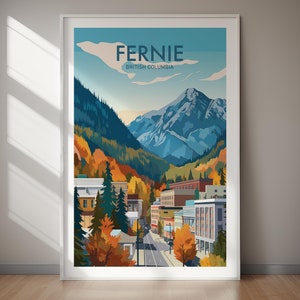 Póster descargable de FERNIE, Columbia Británica, Arte digital, Arte de viajes, Arte digital, Descarga instantánea, Impresión, Decoración del hogar